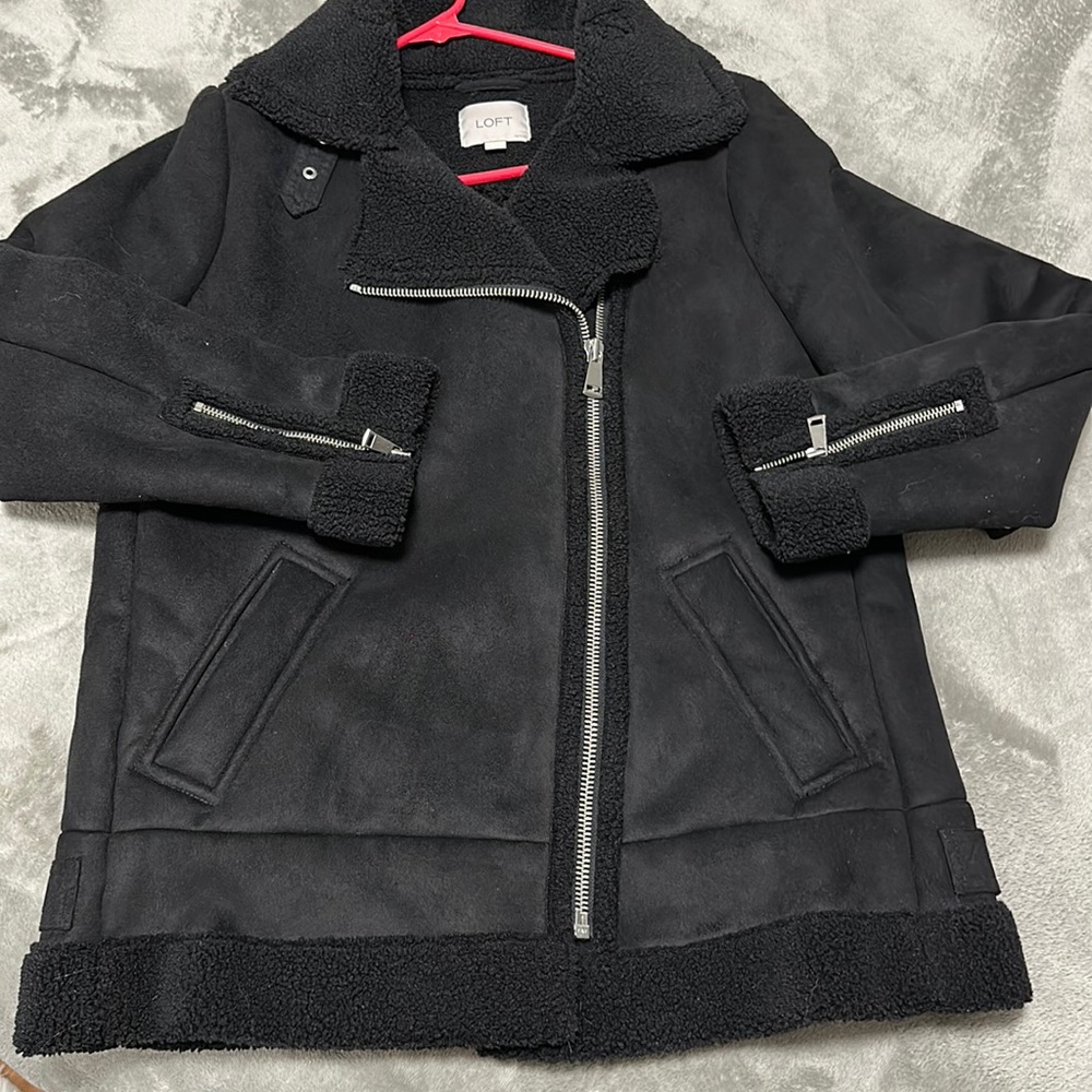 Loft black faux suede aviator jacket